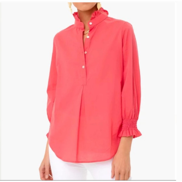 TUCKERNUCK Tops - Tuckernuck Poppy Pink Teagan Long-Sleeve Ruffle Popover Shirt - Small